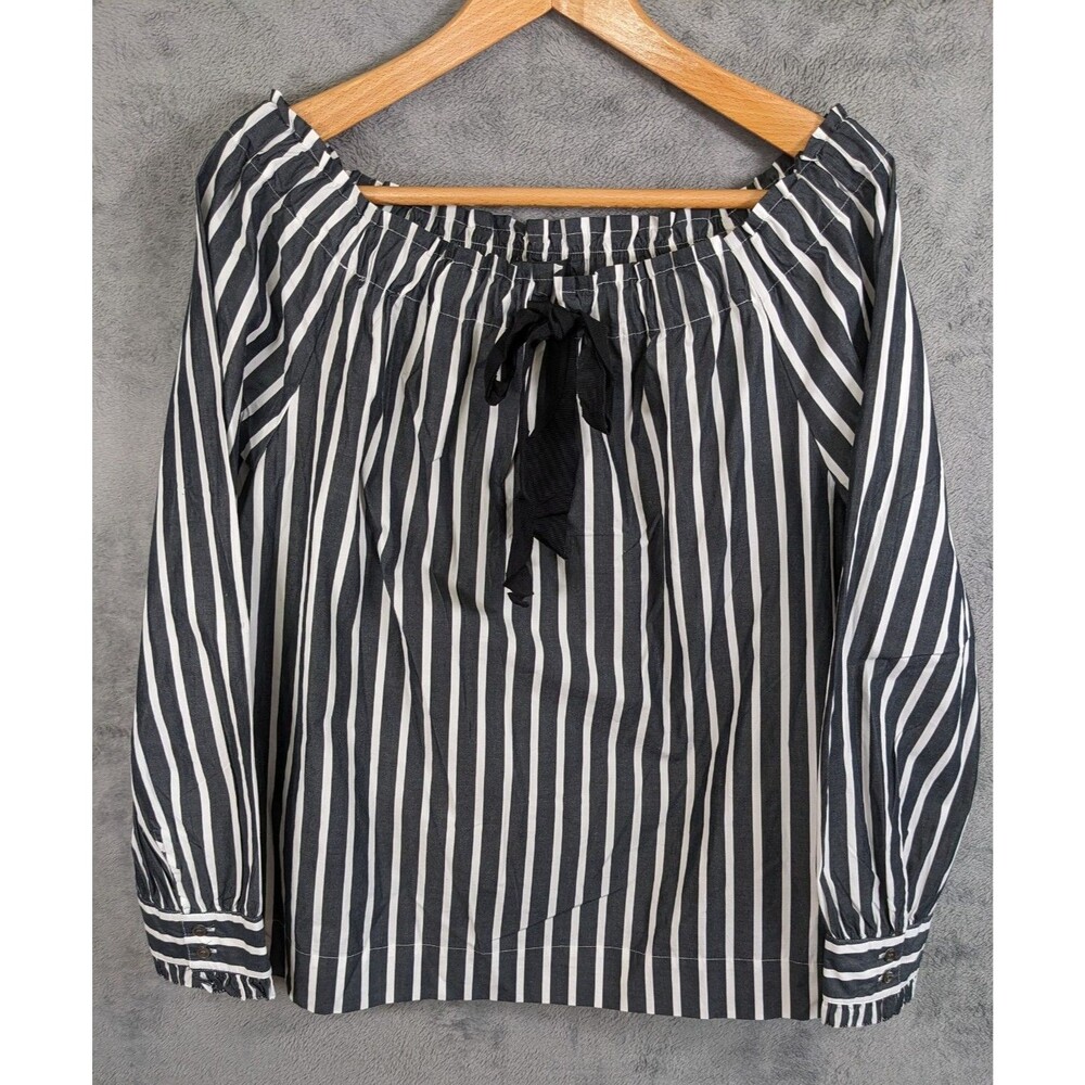 J. Crew Off-the-Shoulder Top LS Striped Women's Size Tall Medium Black & White